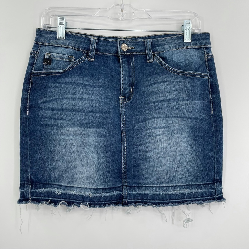 Kancan distressed released hem denim‎ mini skirt